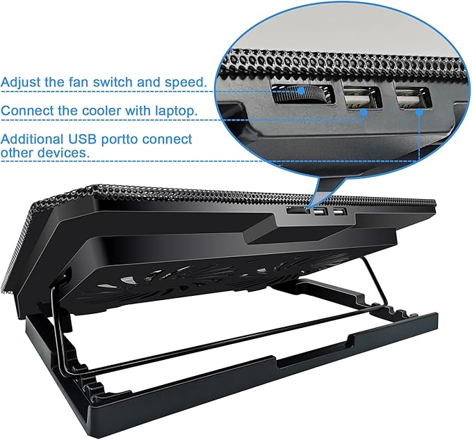 Laptop Cooling pad Laptop Cooler Stand Laptop Fan Cooling pad for 11-15.6 Inch Gaming Notebooks, 2 Turbine Fans,4 Angle Adjustable Laptop Cooling Stand (Black)