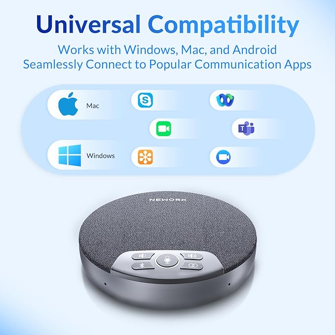 Bluetooth Conference Speakerphone with AI Noise Reduction, 4 Mics, 360° Voice Pickup, 2600mAh Battery, Bluetooth/USB-C/Dongle, Daisy Chain for Large Rooms, Compatible with Zoom/Teams/Skype