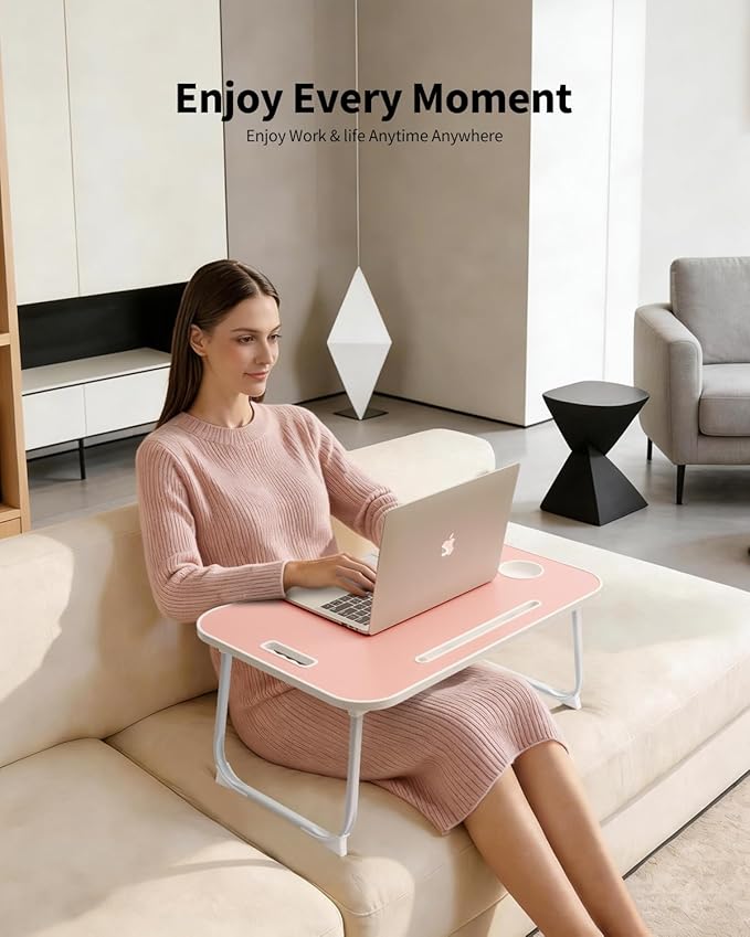 Ruxury Folding Lap Desk Bed Desk Laptop Table Tray, Breakfast Serving Tray, Portable & Lightweight Mini Table for Sofa Couch Floor - Pink