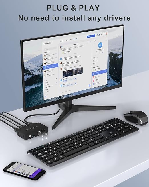 HDMI KVM Switch 1 Monitors 2 Computers, USB KVM Switches Sharing 4 USB, Support Wireless Keyboard and Mouse, Powered by USB, with 2 HDMI and 2 USB Cables…
