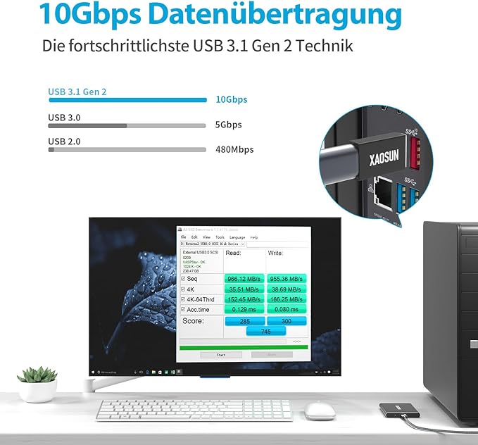 XAOSUN [10Gbps] USB C Female to USB Male Adapter (2-Pack), 3.1 USB A to C Adapter, One-Sided SuperSpeed Data Sync & 100W Fast Charging for iPhone 17/16 Plus Pro Max, Laptop, Charger, Quest Link, etc.