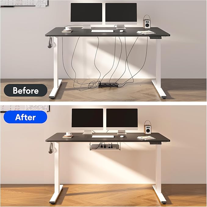 FLEXISPOT EN2 Whole-Piece Standing Desk with Clamp Power Strip, 40 x 24'' Electric Stand Up Height Adjustable Desk with Cable Management (Black Frame + 40" Mahogany Top, 2 Packages)