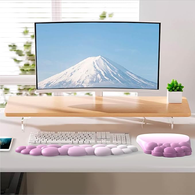Ergonomic Mouse Pad and Keyboard Rest, 2 in 1 Cloud Wrist Rest + Mouse Pad, Non-Slip for Easy Typing & Wrist Pain Relief - Flower Gradient Pink