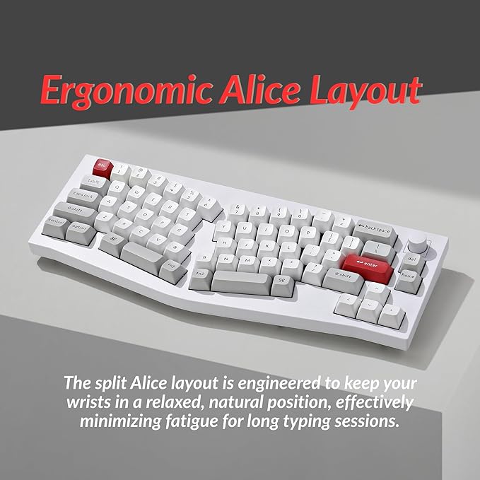Keychron Q8 Pro 65% Alice Layout Wireless Custom Mechanical Keyboard, Bluetooth/Wired, QMK/VIA Programmable, Hot Swappable Ergonomic Aluminum RGB Backlit for Mac Windows Linux-White