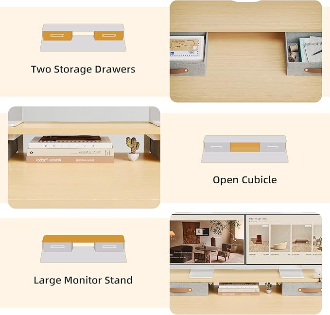 Seang Electric Standing Desk with 2 Drawers, Adjustable Standing Desk with Storage Shelf, Height Adjustable Stand up Desk for Home Office with 3 Presets & 2 Hooks,55 Inch, Natural