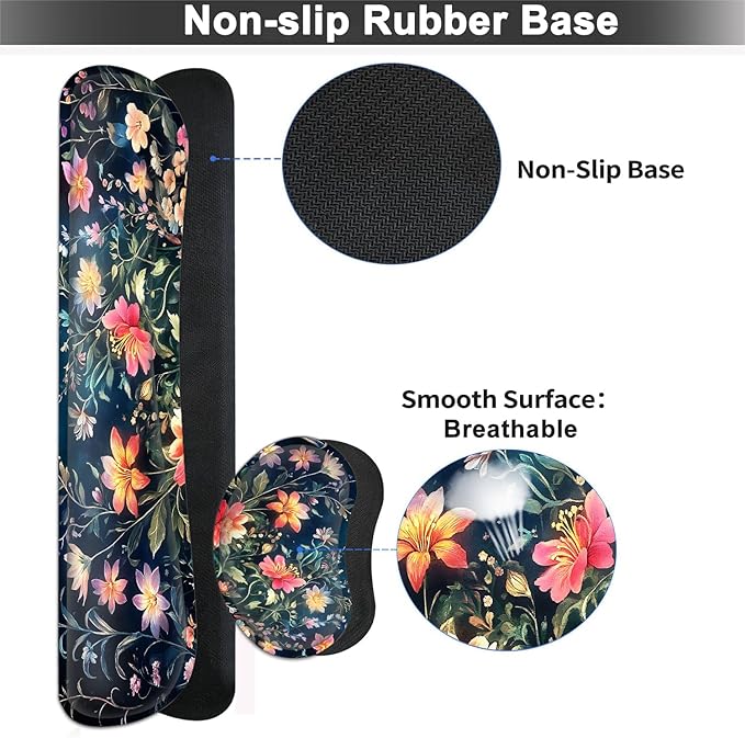 Large Mouse pad and Keyboard Support Set, Ergonomic Memory Foam Keyboard Wrist Rest, Extended Gaming Mouse Pad with Stitched Edges, Folral Plants XXL Desk Mat (31.5 X 11.8 in)