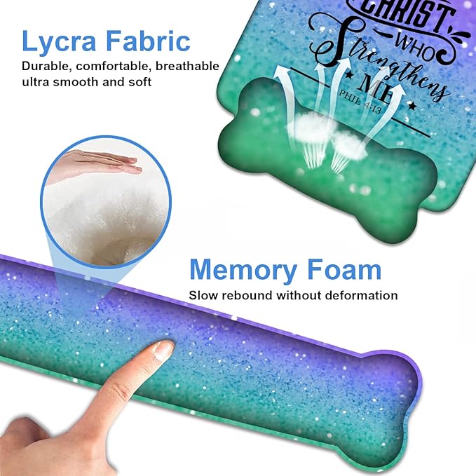 Wrist Rest Support Ergonomic Gel Mouse Pad & Memory Foam Keyboard Set, Non-Slip Rubber PU Base for Home Office Working Studying Easy Typing & Pain Relief, Quote Bible Verse Phil 4:13