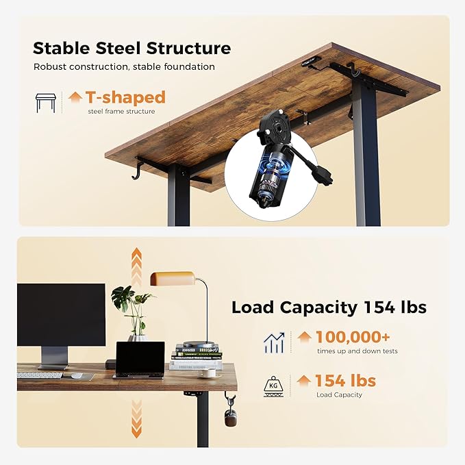 Agilestic Electric Standing Desk, 63 x 24 Inches Height Adjustable Desk, Sit Stand up Desk for Work Office Home, Splice Board, Vintage Brown