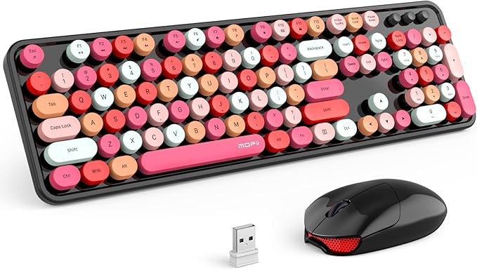 MOFii Wireless Keyboard and Mouse Combo, USB 2.4GHz Full Size Typewriter Keyboard with Number Pad and Sport Car Mouse for Office PC Computer Desktop Laptop Windows (Black Colorful)