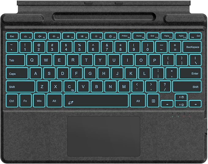 MoKo Type Cover for Microsoft Surface Pro 11/10/9/8/X Keyboard, Wireless Bluetooth Surface Pro Keyboard with 7 Colors Backlit, Touchpad, Sleep/Wake Function, Pencil Holder, Rechargeable Battery, Black
