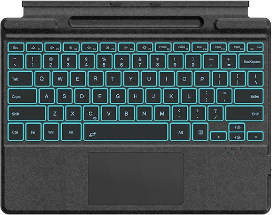 MoKo Type Cover for Microsoft Surface Pro 11/10/9/8/X Keyboard, Wireless Bluetooth Surface Pro Keyboard with 7 Colors Backlit, Touchpad, Sleep/Wake Function, Pencil Holder, Rechargeable Battery, Black