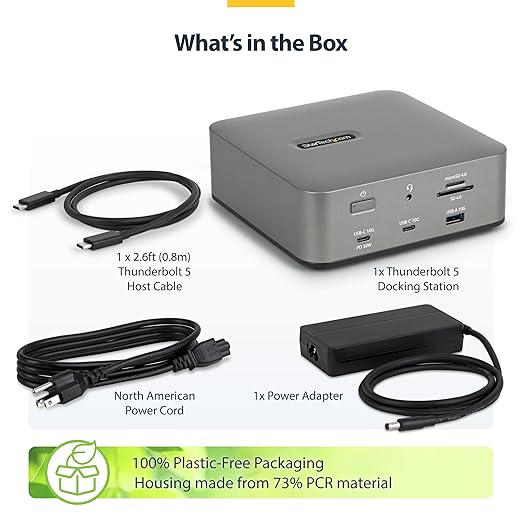 StarTech Thunderbolt 5 Dock, Dual 8K 60Hz, Triple 4K for Windows, Up to Dual 6K 60Hz for Mac - TB5 & USB4 Docking Station with 120Gbps max Transfer, 140W PD, 30W Phone, USB 10Gbps