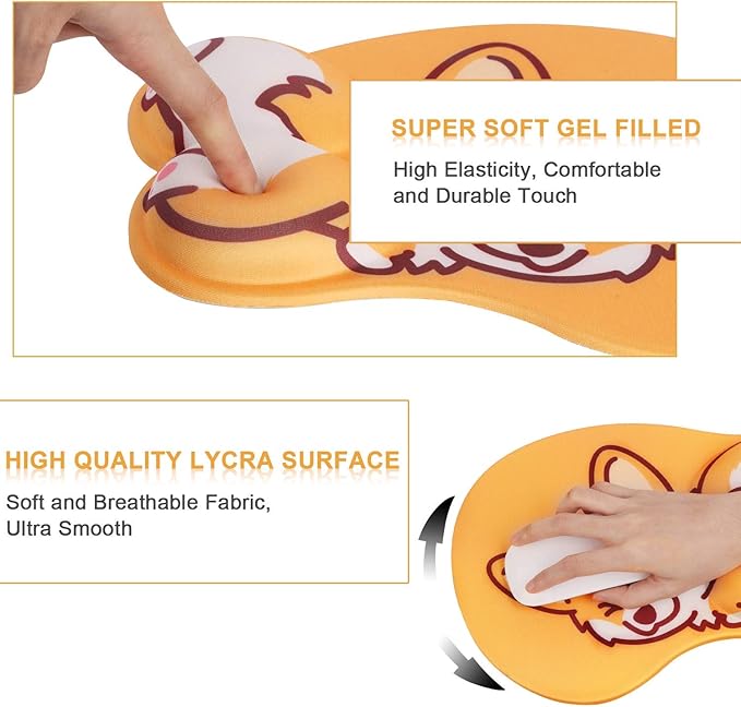 HAOCOO Wrist Rest, Cute Mouse Pad, Ergonomic Mouse Pad with Wrist Support,Non-Slip Base Corgi Butt Wrist Rest, Rest Easy-Typing for Gaming Office Computer Laptop Present(Yellow Cute Corgi)