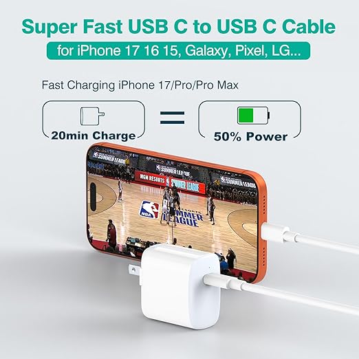 IFEART 10ft USB C to USB C Cable for iPad Pro 13/12.9/11 inch, Air 5/4, Mini 6, MacBook Air/Pro Charger, iPhone 17/16/15 Pro Max, Pixel, USBC Type C Fast Charging Cord
