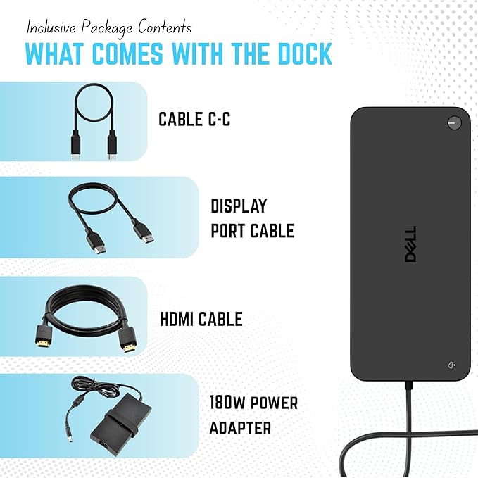 Dell Pro Smart Dock SD25-3 Year Warranty - 10Gbps, Supports Dual/Triple Monitors & 4K Displays with 180W Power Supply, HDMI, DisplayPort, USB C Cable, Cloth - Docking Station