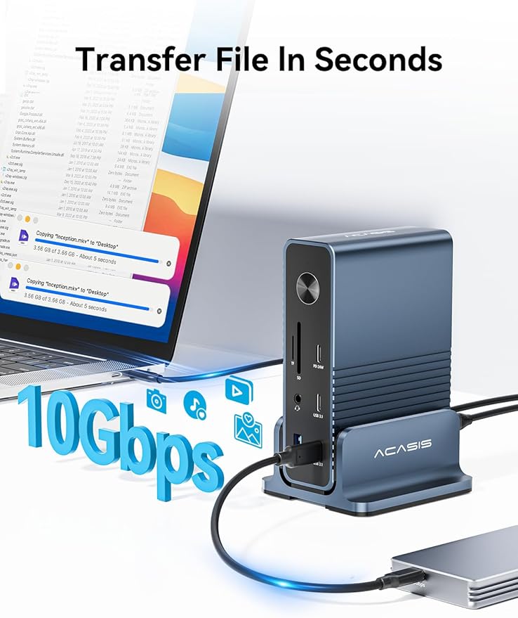 ACASIS USB C Docking Station Dual Monitor,15-in-1 Laptop Docking Station with 2*HDMI+DP,+ 2*USB3.1-10G+3*USB-A-5G+SD/TF+3.5MM Audio&MIC+Gigabit Ethernet, for Windows/Dell/HP/Lenovo