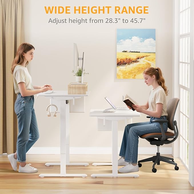 White Electric Standing Desk - 32 Inch Small Adjustable Height Stand up Desk for Writing Study Work, Mini Sit to Stand Desks Workstation for Small Space Adult Boys Girls Bedroom Home Office