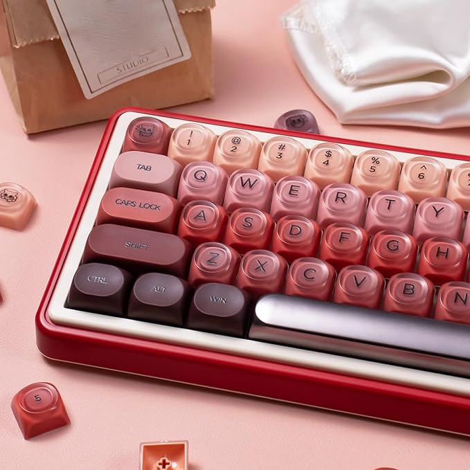 Sumgsn 132 Keys PBT Jelly Keycaps MOA Profile Red Keycaps Comaptible with Wooting Keyboard 61/64/87/104/108 Cherry Mx Switches Mechanical Keyboards