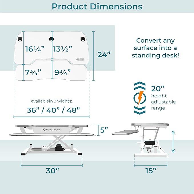 VERSADESK® PowerPro™ Elite 40” x 24" – App Controlled Wide Electric Standing Desk Converter w/USB Charging Port. Raises up to 20”. Fully Assembled – Includes LED Lights. Supports 80 lbs. – Maple