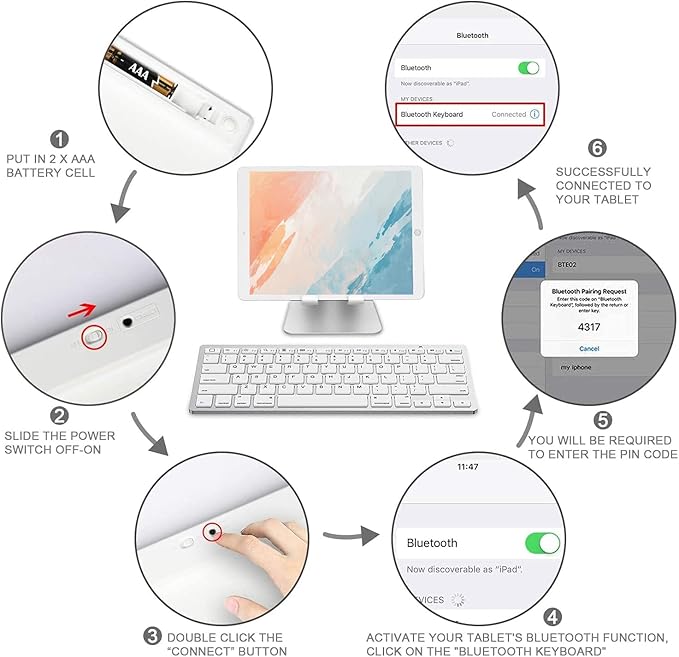OMOTON Bluetooth Keyboard Compatible with iPad A16 11th 10th Generation, iPad 10.2 (9th/8th/7th), iPad Pro 13/12.9/11 inch, iPad Air/Mini and More iOS Devices, White
