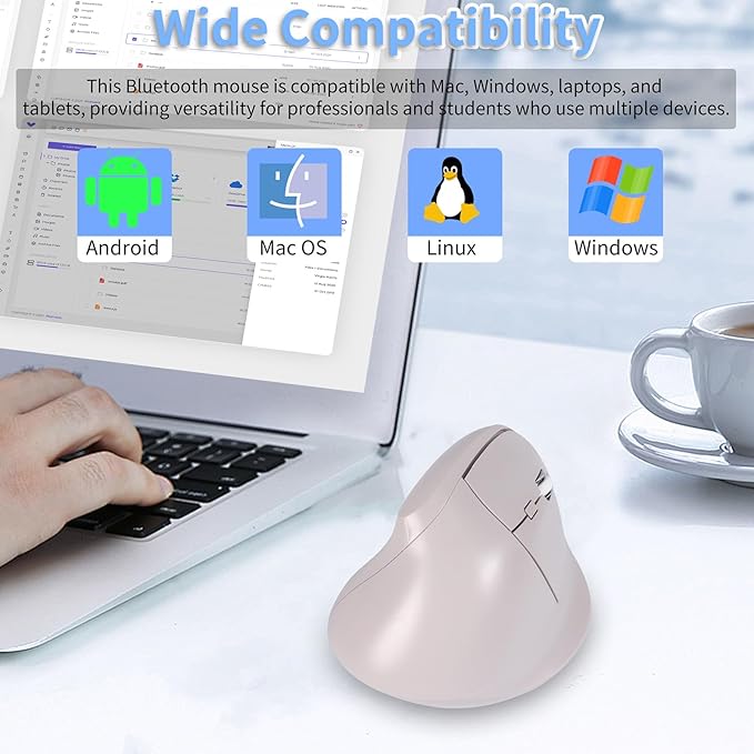 Bluetooth Wireless Vertical Mouse - Ergonomic Design, Rechargeable with Type-C, Silent Operation for Office and Home Use, Ideal for Professionals & Students (Gray)