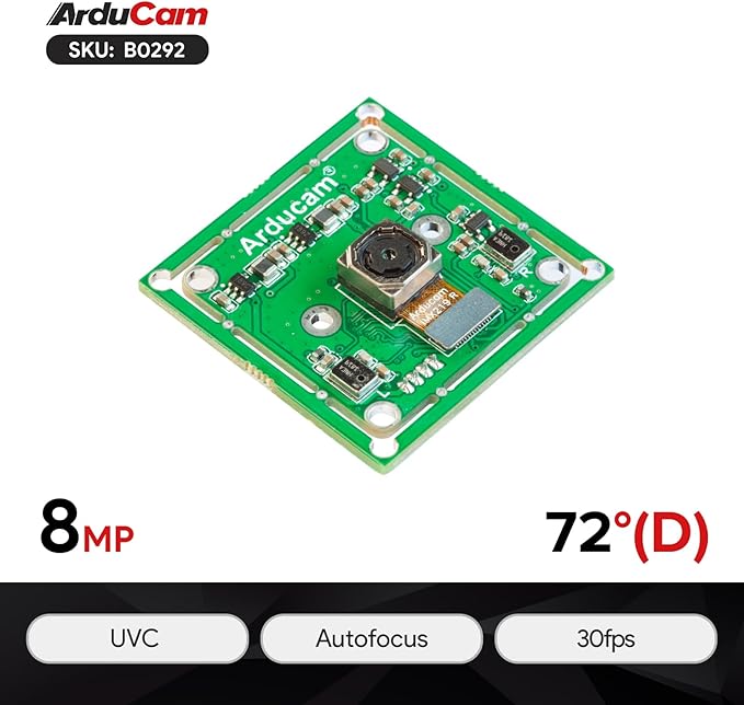 Arducam 4K 8MP IMX219 Autofocus USB Camera Module with Microphone, 1080P Mini UVC USB2.0 Webcam