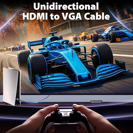 HDMI to VGA Cable 6ft, Adapter Cord with Secure Latch and IC Chip – Plug & Play HDMI to VGA Converter Cable for Monitor, Projector, PC, Laptop, Desktop, Xbox, PS3, 1080P 60Hz