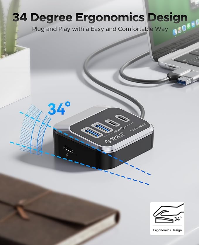ORICO USB Hub 10Gbps with 2 USB A Ports+2 USB C Ports, USB 3.2 Gen 2 Hub with 3.28Ft USB-C-A/C Cable USB Splitter for iMac, MacBooks, Mac mini