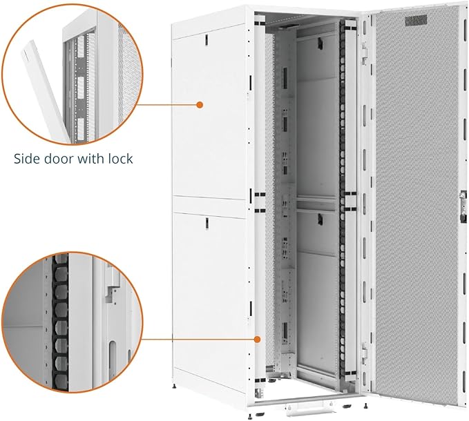 Tecmojo 52U Server Rack Cabinet - PRE-Assembled 32inch Width 48inch Depth IT Network Equipment Cabinet Rack Enclosure with Casters - 3000lbs Weight Capacity, White
