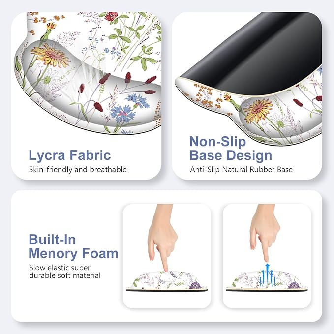 Floral Desk Mat, 4in1 Large Mouse Pad with Wrist Rest, Cute Desk Mat, Anti-Slip XXL Computer Ergonomic Mousepad with Wrist Support for Keyboard and Mouse, Colorful Weeds