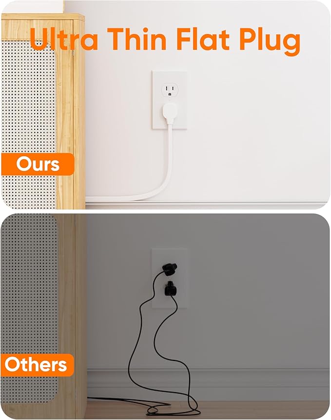Flat Plug Power Strip with 6 AC Outlets 4 USB Ports, 2000 Joules Surge Protector, 3FT Flat Extension Cord, Home Office Travel Dorm Room Essentials