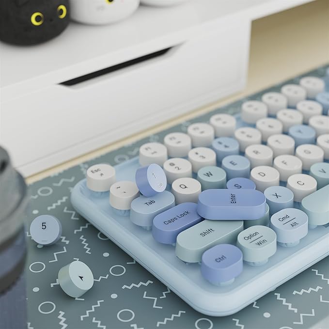 x UBOTIE Colorful Wireless Keyboard and Mouse Combo, Full-Sized Office Keyboard with Typewriter Flexible Keys, 2.4GHz Dropout-Free Connection, Optical Mouse for PC Laptop(Blue Colorful)