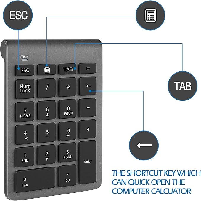 Foloda Number Pad for Laptop, 10 Keys USB Number Numeric Keypad Numpad, 22 Keys Wireless Numberpad Keyboard Laptop Accessories for PC Desktop Surface Pro Notebook