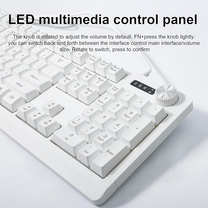 Wired RGB Membrance Keyboard. 100 Percent Mini Creamy LED Computer Keyboard .Small Ergonomic Clicky Teclado with ABS Backlit Unreplaceable Keycaps. for PC Laptop MAC Gamer. (White)
