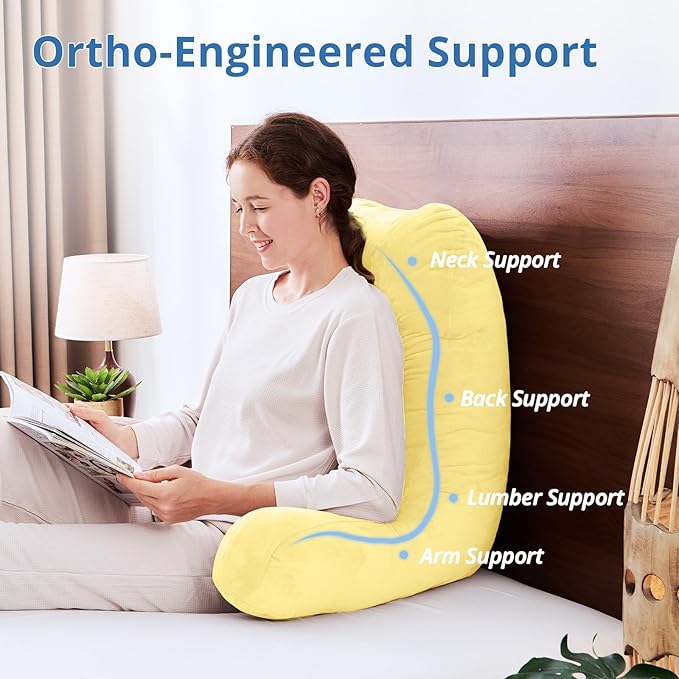 Sasttie 25-inch Reading Pillows for Sitting in Bed Adult, Jumbo Velvet Back Pillow Bed Sitting Up, XL High Back-Rest Support Cushion for Sit Up on Couch & Floor, Oeko-Tex Certified, Light Yellow