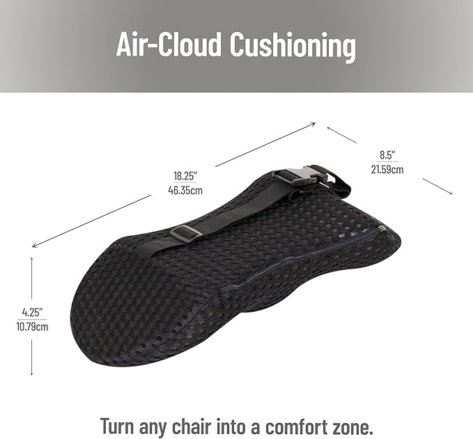 Mind Reader Lumbar Support Pillow with Air-Cloud Technology, Memory Foam Cushion for Back, Waist & Hip Pain Relief, Breathable Cover, Black