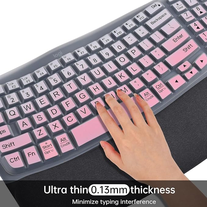 Large Print Keyboard Cover for Logitech Wave Keys MK670 Combo Keyboard Skin, Logitech Wave Keys Wireless Ergonomic Keyboard Cover Protector Skin, Logitechs Waves Key Accessories, Ombre Pink