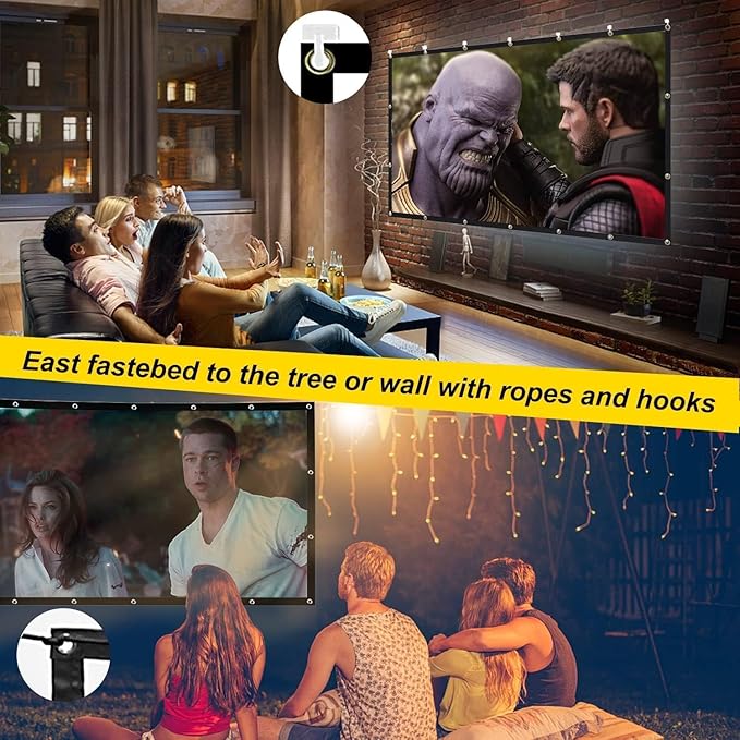 100 inch Projector Screen， Movie Projector Screen16:9 Foldable Portable Projector Screens for Movie Night Outdoor Indoor Support Double Sided Projection