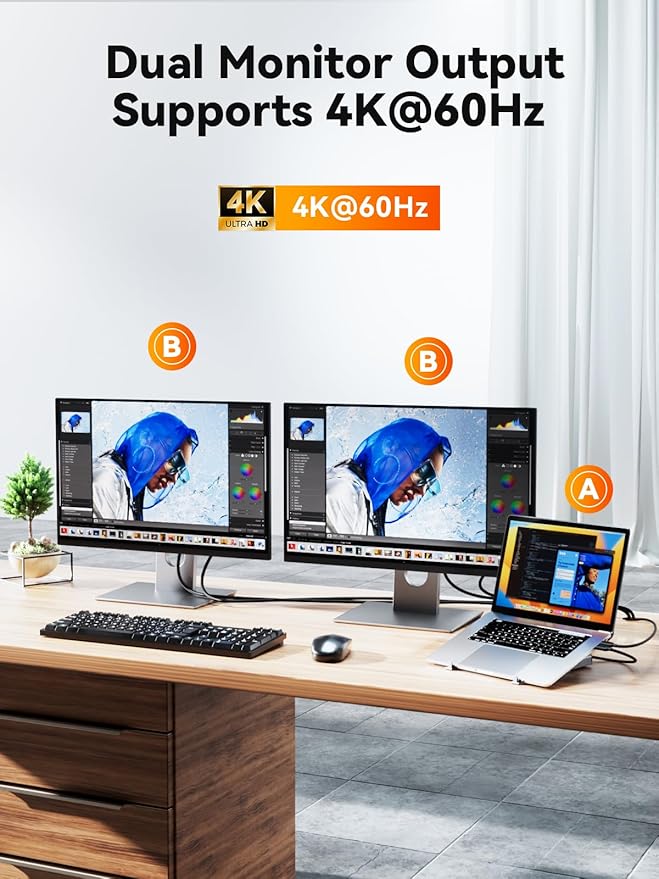 Laptop Docking Station Stand Dual 4K Monitor: QUUGE USB C Docking Station Dual Monitor for Laptop, 2 HDMI (Single 4K@120Hz), 2 USB3.0 Ports, 100W PD, RJ45 Ethernet, Universal Laptop Stand USB C Dock