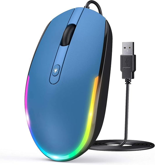 seenda Wired Mouse - USB Computer Mice Wired with RGB Backlit Optical LED Mouse with Attached USB Cord for Laptops Notebooks Chromebook - Blue & Black