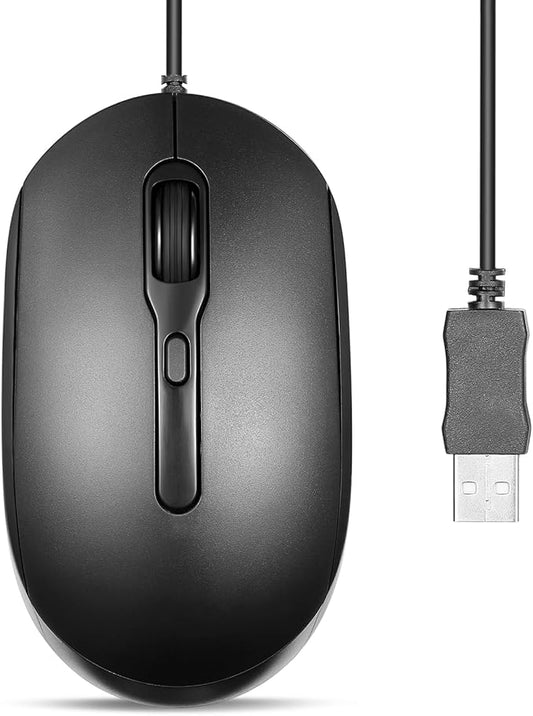 Perixx PERIMICE-222UB Wired USB Optical Mouse, Long 5.9 Ft Cable, Adjustable DPI 1200/1600/2000, Silent Clicks, Ergonomic Design, Black