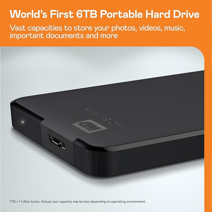 WD 6TB Elements Portable External Hard Drive for Windows, USB 3.2 Gen 1/USB 3.0 for PC & Mac, Plug and Play Ready - WDBHJS0060BBK-WESN