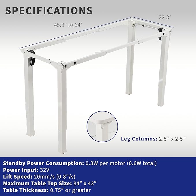VIVO Electric 4-Leg Dual Motor Standing Desk Frame for Table Tops up to 84 x 43 inches and 220 lbs, Memory Controller Height Adjustment, Frame Only, White, DESK-E4W