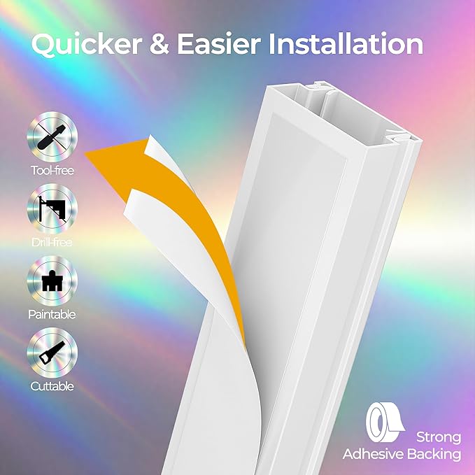 113.4in Cord Hider Kit, Cord Covers for 1 Wire on Wall, Self-Adhesive Cable Hider Wire Covers for Cords on Wall, Paintable Cord Hider for Walls Mount Tv, Cable Cover Raceway, W0.59 H0.4in, White