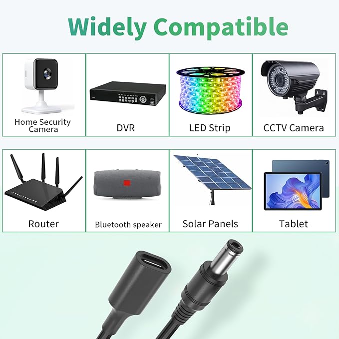 1Ft USB C to DC Plug 5.5mm x 2.5mm Adapter Cable, PD 15W 5V Type C Female to DC Power Charger Converter Cable for Mini Fan, LED Strip Light, Hard Disk Box, Home Phone System, 3Pack