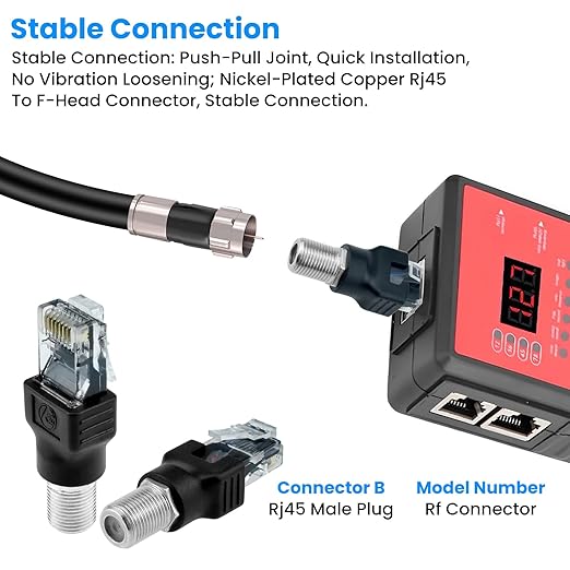 2PCS F-Type Female to RJ45 Male Coaxial Connector Ethernet Adapter | Coax Straight Connector Only for Cable Line Tester | Not Support Signal Conversion or Ethernet Transmission