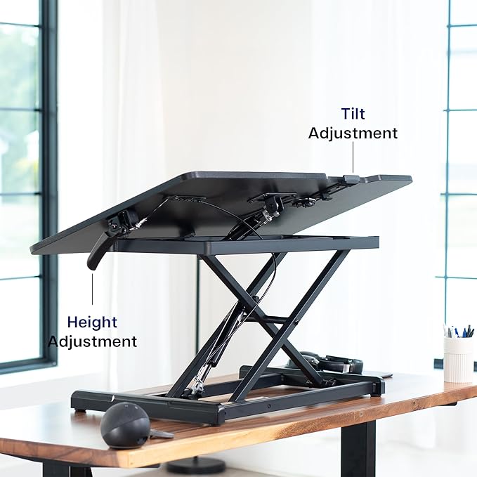 VIVO 36 inch Height Adjustable Tilting Stand Up Desk Converter, Quick Sit to Stand Single Top Keyboard Riser, Laptop Workstation, Drafting Table, Ergonomic Typing, Black, DESK-V036T