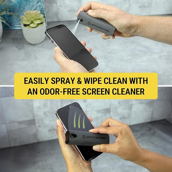 Scosche SCOCLNR 2-in-1 Streak-Free Screen Cleaning Kit, Refillable Electronic Screen Cleaner Spray and Wipe for TV, Computer, Phone, iPhone, iPad, Laptop, MacBook, Car Touchscreen, 5 Pack