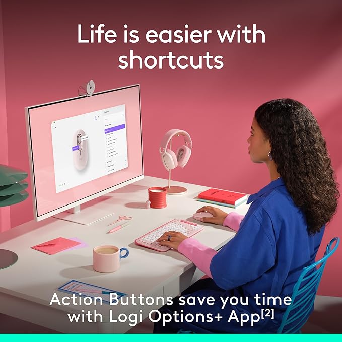 Logitech POP Mouse, Compact and Portable Wireless Bluetooth Mouse with Programmable Buttons and Quiet Clicks, Easy-Switch Between up to 3 Devices, Laptop, Tablet, PC - Rose