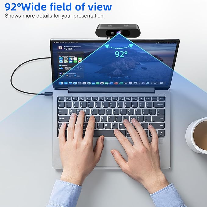 4K Webcam for PC, AI Auto Framing, Picture-in-Picture, USB Webcam with 2x Noise Reducing Mics, Auto Light Correction, 5X Zoom, 92°FOV, Plug and Play, Ideal for High-end Meeting, Video Calling